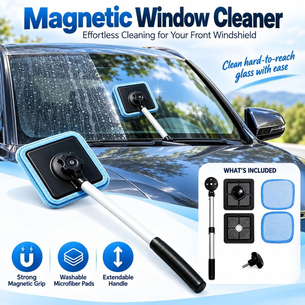 Glass Cleaner Streak - Extendable Handle Windshield Cleaner Magnetic Lock